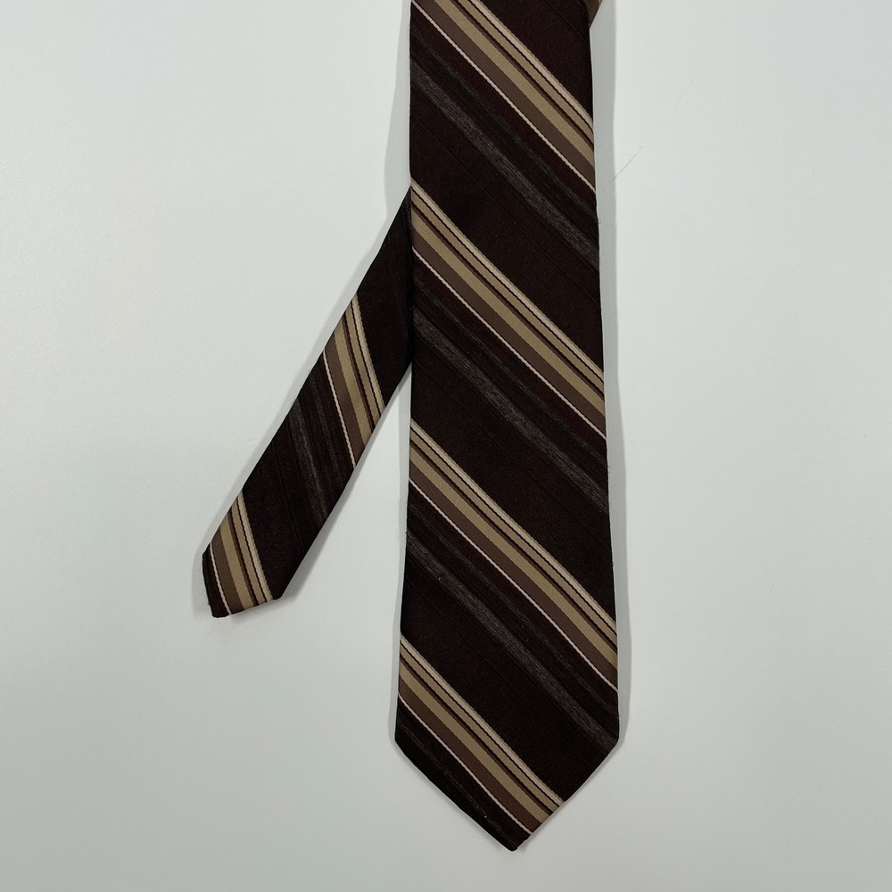 Envoy Brown Tan Diagonal Striped Silk Blend Necktie Mens OS